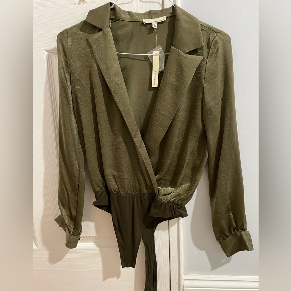 Beautiful dressy dark green bodysuit with plunge neckline